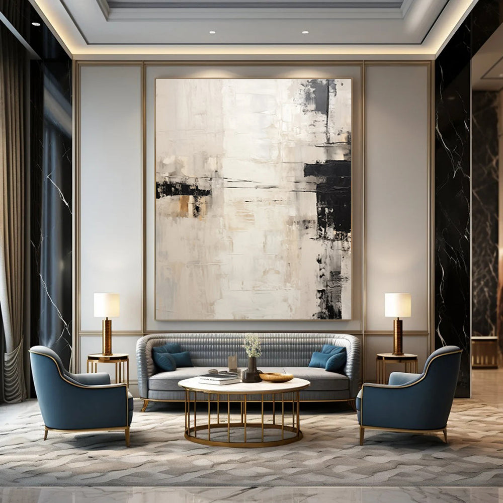Black - White - Beige Abstract Painting for Minimalist Home Interiors HENG131