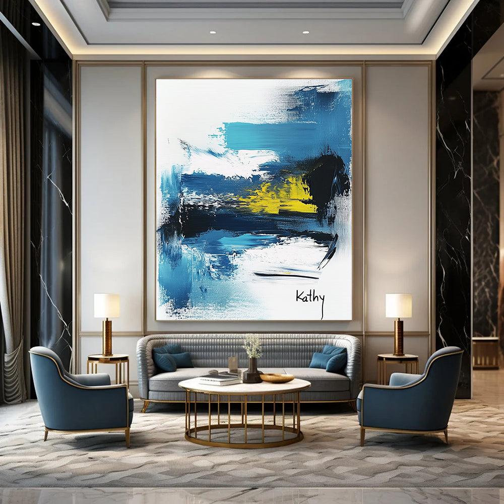 Blue and Yellow Abstract Contemporary Painting for Creative Spaces GAB1466