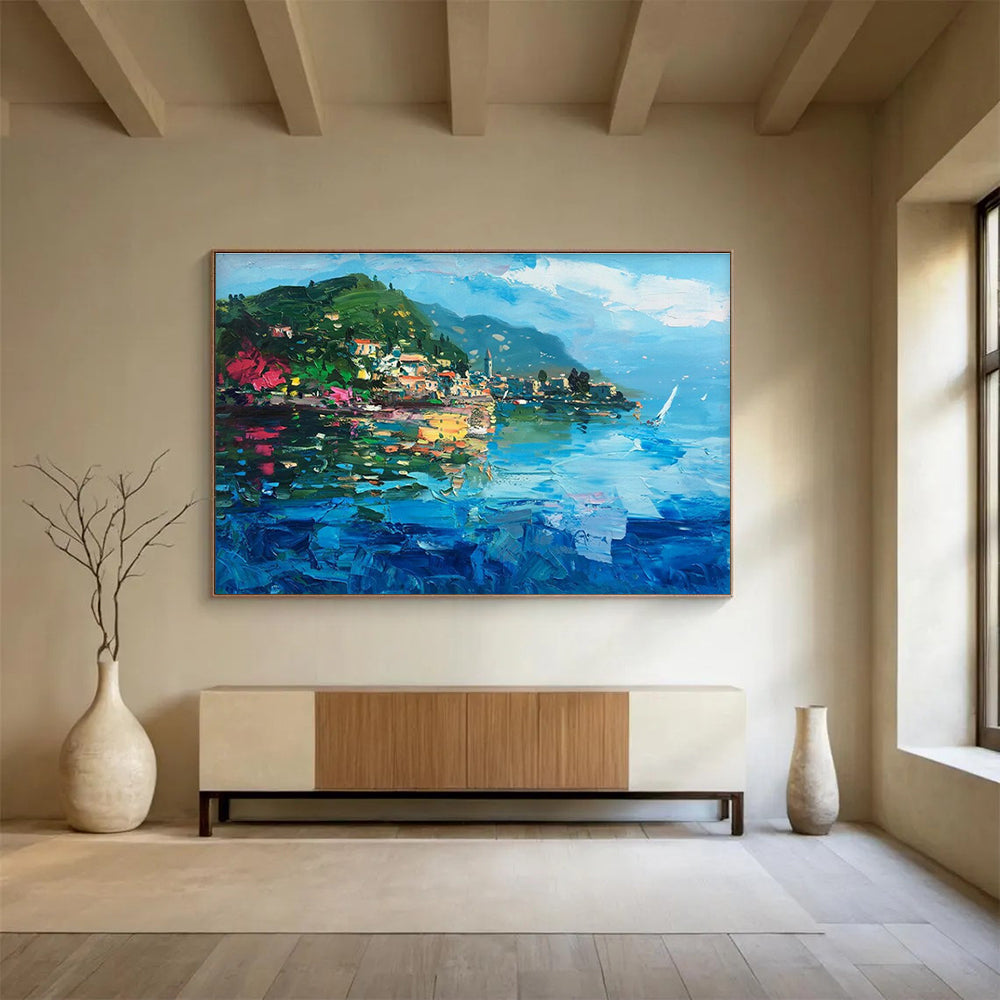Lake Town Abstract Painting for Lakeside Home Living Rooms YHT487