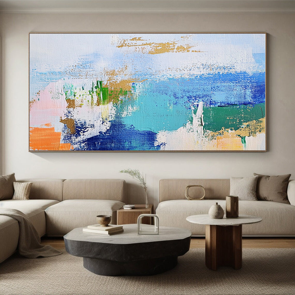 Blue Green Gold Abstract Painting with Dynamic Brushstrokes WINK616