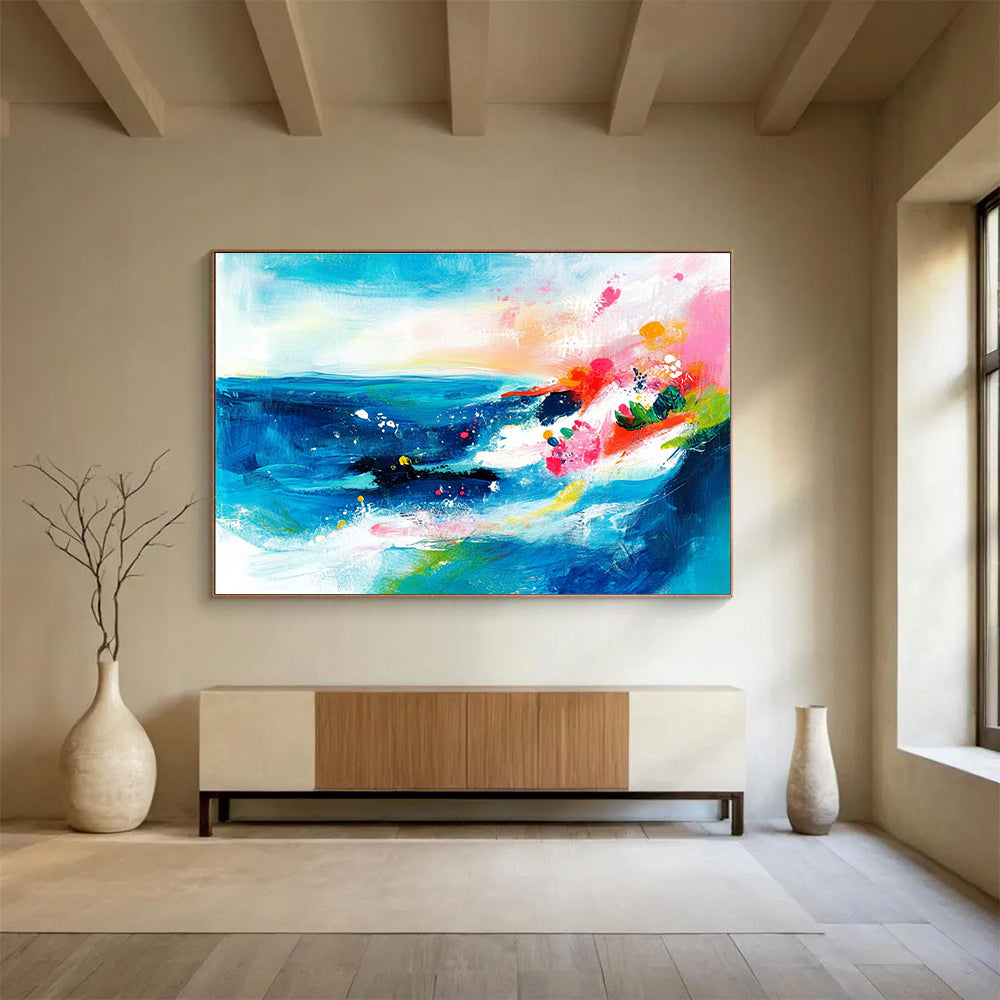 Colorful Sea and Sky Abstract Painting with Vivid, Expressive Brushstrokes ABS521