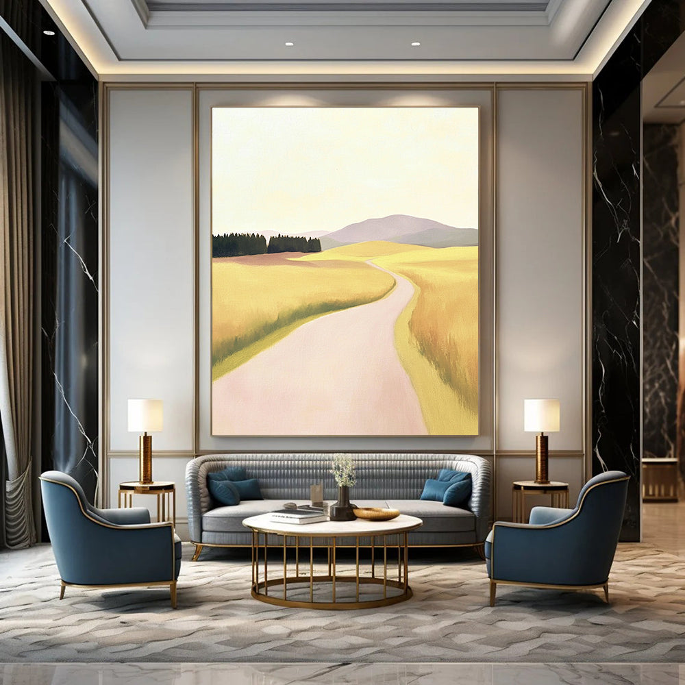 Yellow Field Path Pastoral Abstract Painting GAB0328
