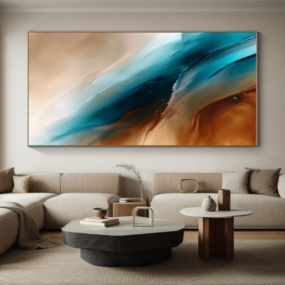 Blue Brown White Abstract Painting with Fluid Movement WINK455