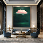 Pink Cloud on Dark Green Dreamy Abstract Painting for Thoughtful Spaces GAB1447