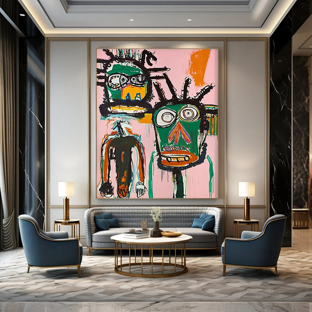 Two Abstract Tribal Faces Painting for Bohemian - Style Salons HENG106