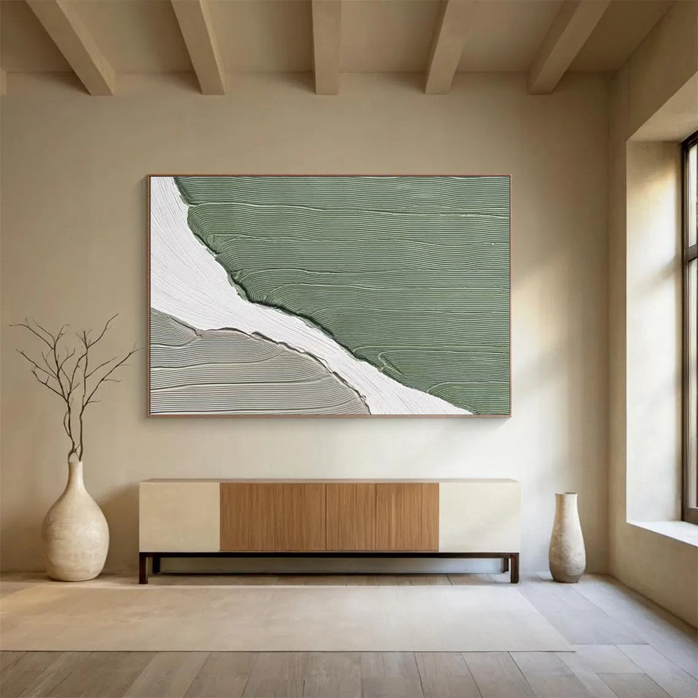 Green - Gray - White Abstract Painting for Contemporary Home Offices YHT396