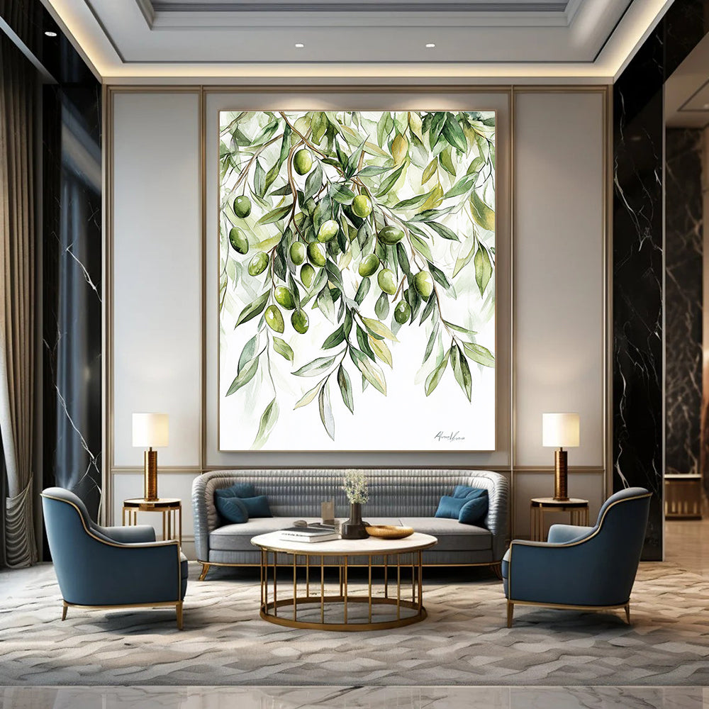 Olive Branches Watercolor Abstract Painting for Rustic Interiors GAB1508