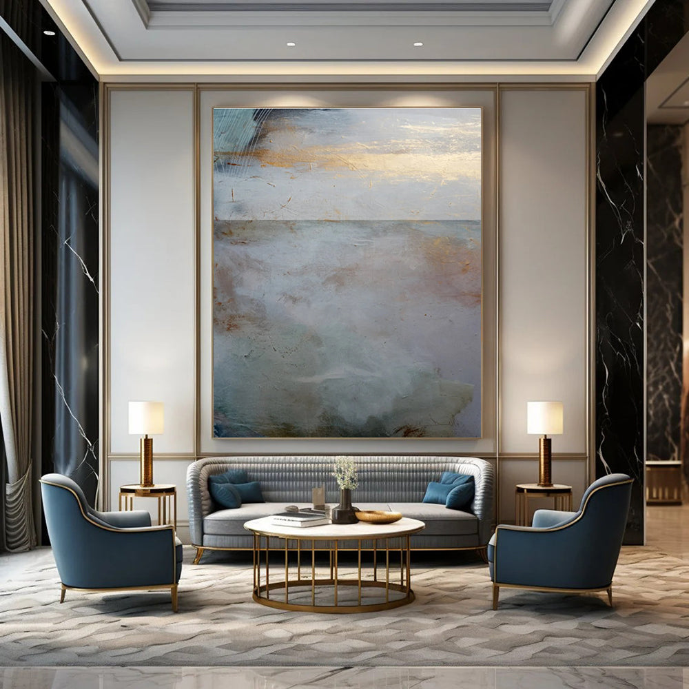 Subtle Gold - Accented Landscape Abstract Painting for Serene Hotel Lobbies HENG173