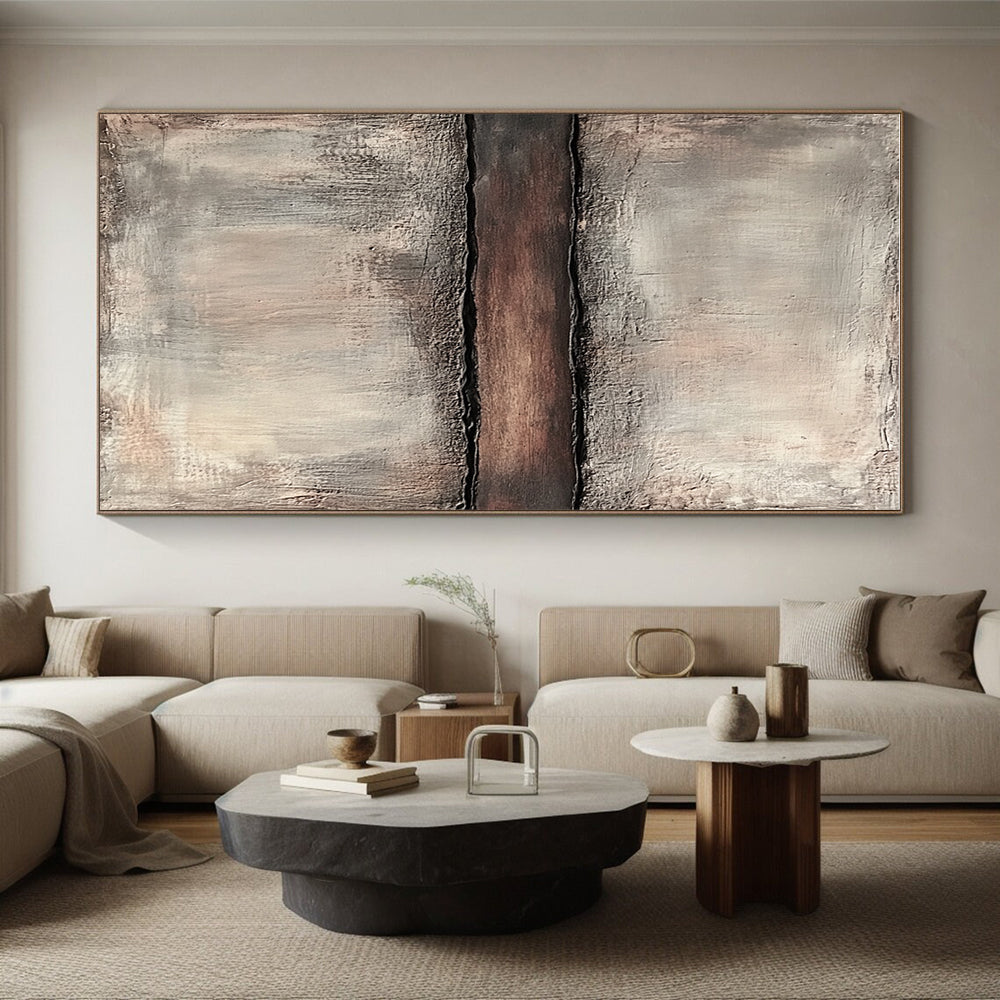 Gray and Brown Textured Divide Abstract Painting with Rustic Simplicity WINK038