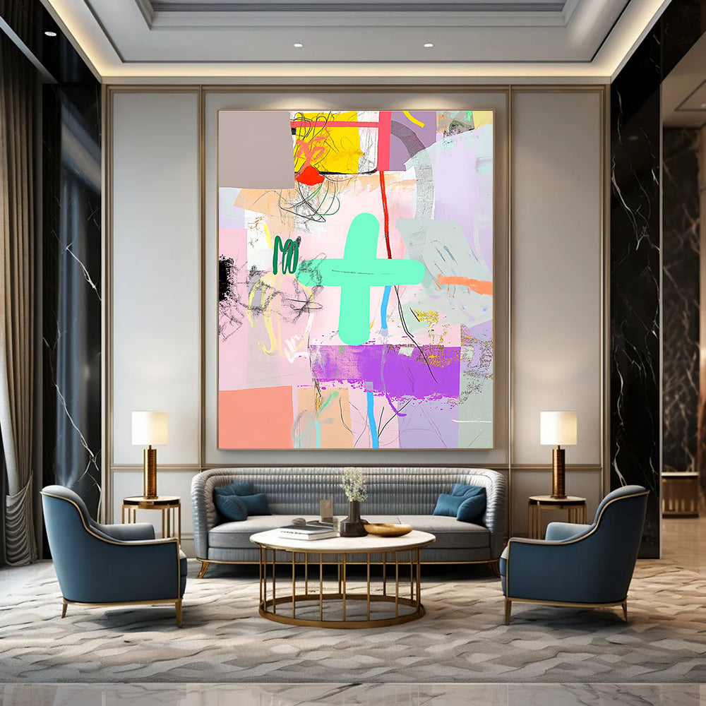 Colorful Cross Collage Playful Graphic Abstract Painting GAB0252