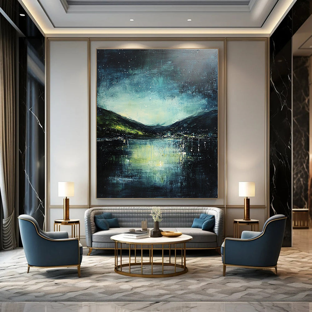 Starry Night Lake Abstract Painting for Nature Lovers GAB0710