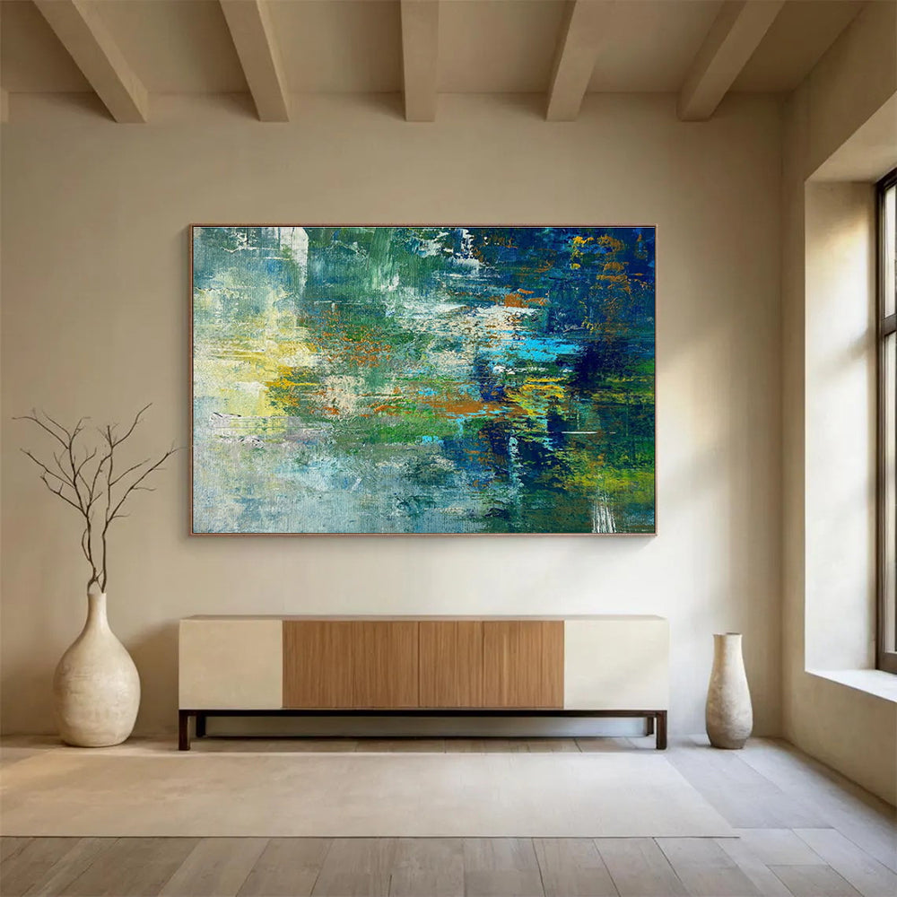 Green and Blue Abstract Mosaic Painting for Eco - Friendly Cafes YHT353