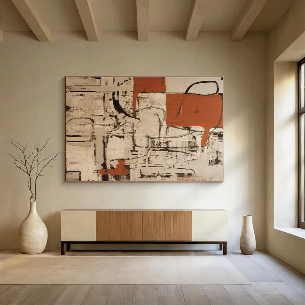 Red - Grey Abstract Painting for Bold Statements YHT098
