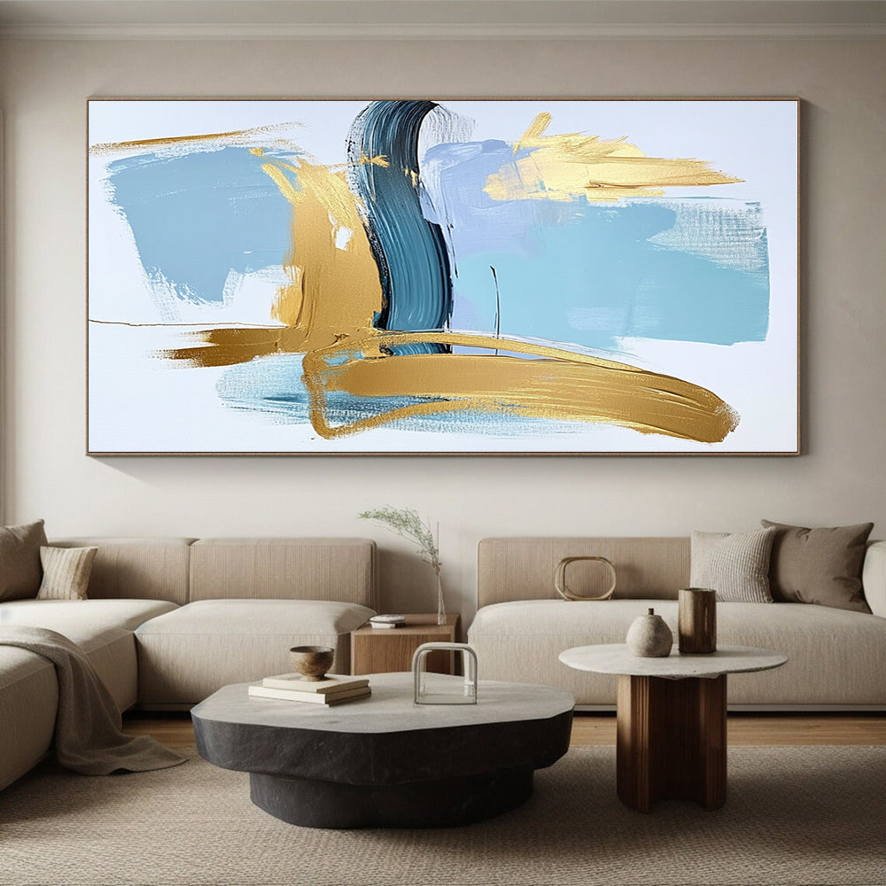 Minimalist Blue Gold Abstract Painting with Elegant Simplicity WINK582