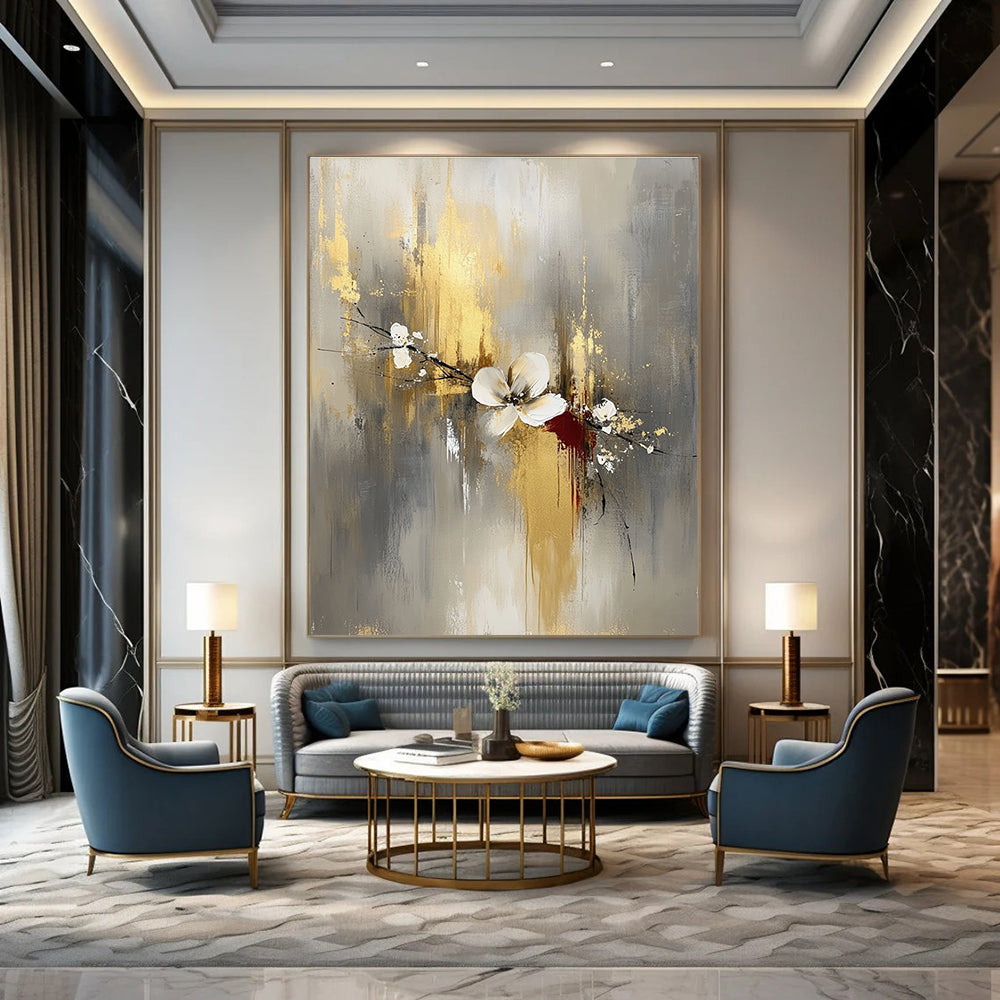 Gold and Flower - Themed Abstract Painting for Luxury - Style Salons GAB0907