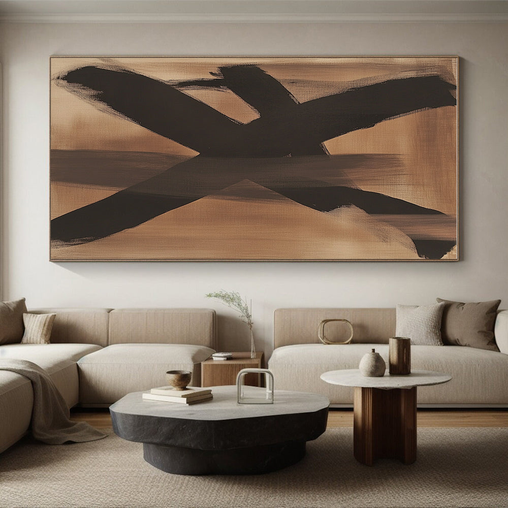 Brown Black Gestural Abstract Painting with Expressive Strokes WINK612