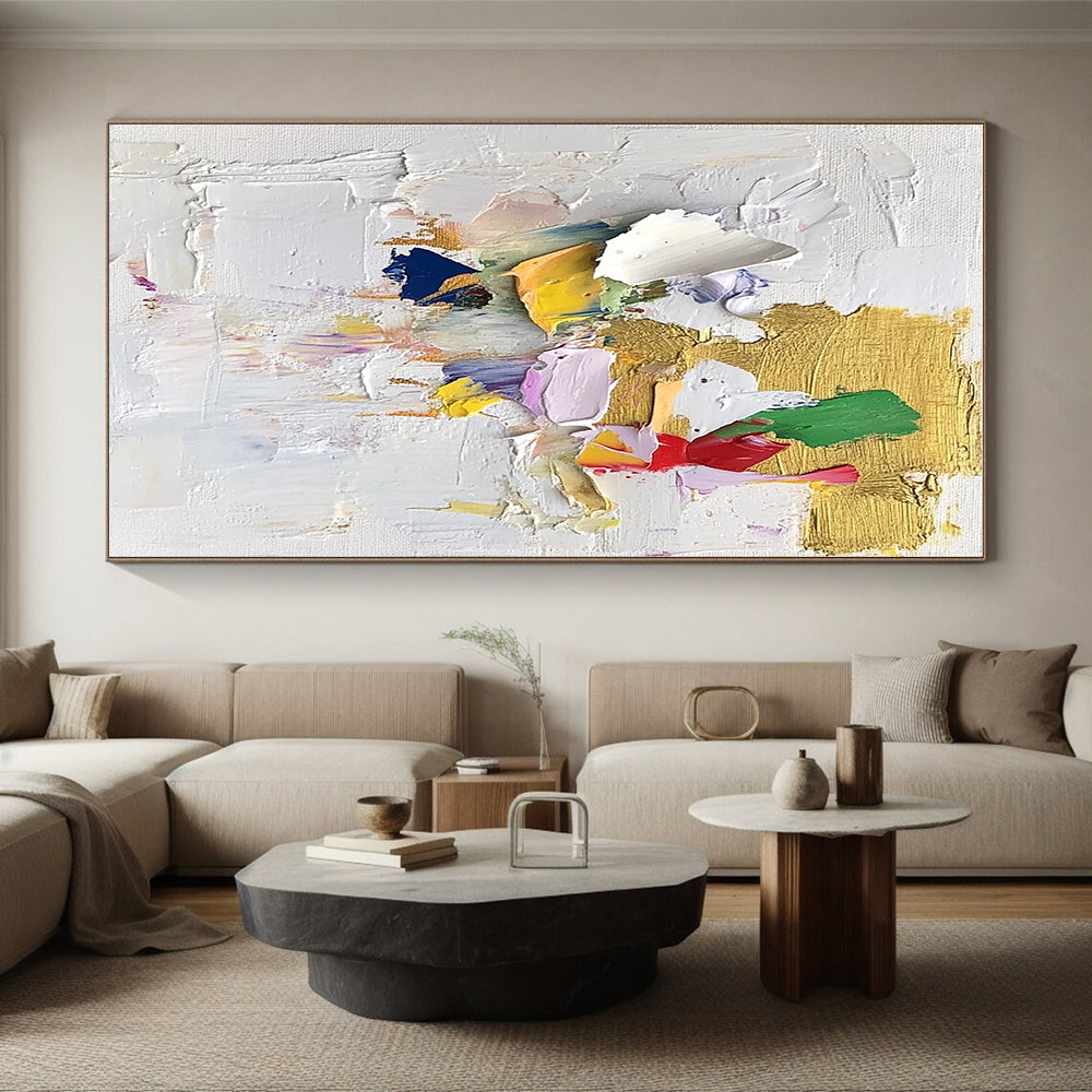 Gold Accented Abstract Collage Painting with Vibrant Shapes WINK621