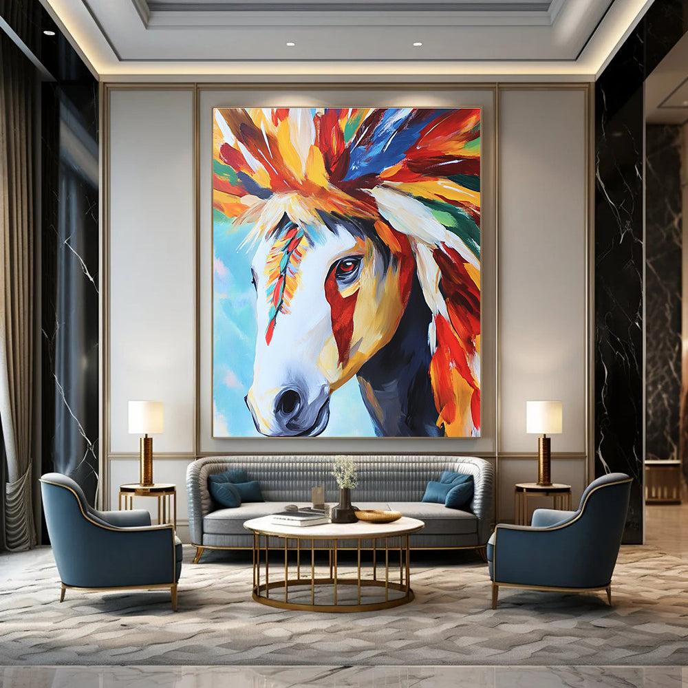 Colorful Horse Portrait Abstract Painting for Bohemian - Style Salons GAB1264