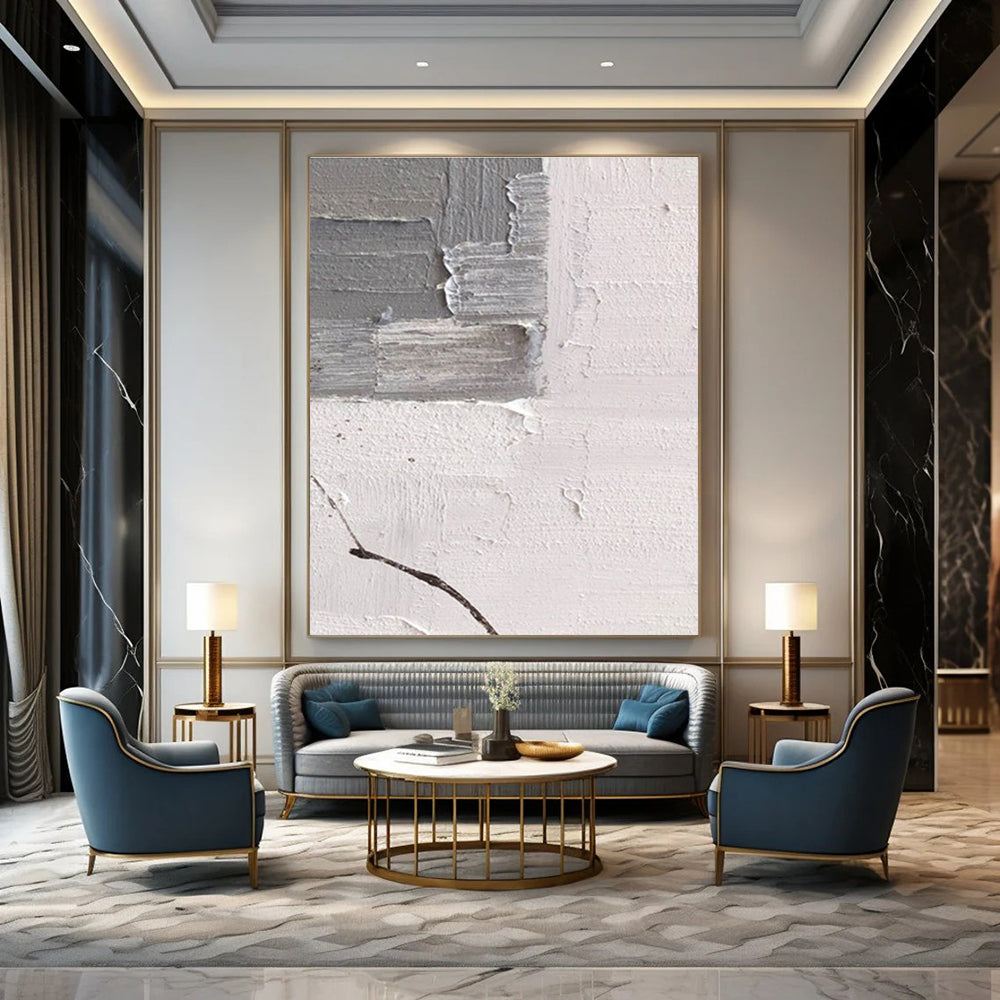 Gray and White Textured Fragmented Art Abstract Painting for Industrial - Chic Lofts HENG361