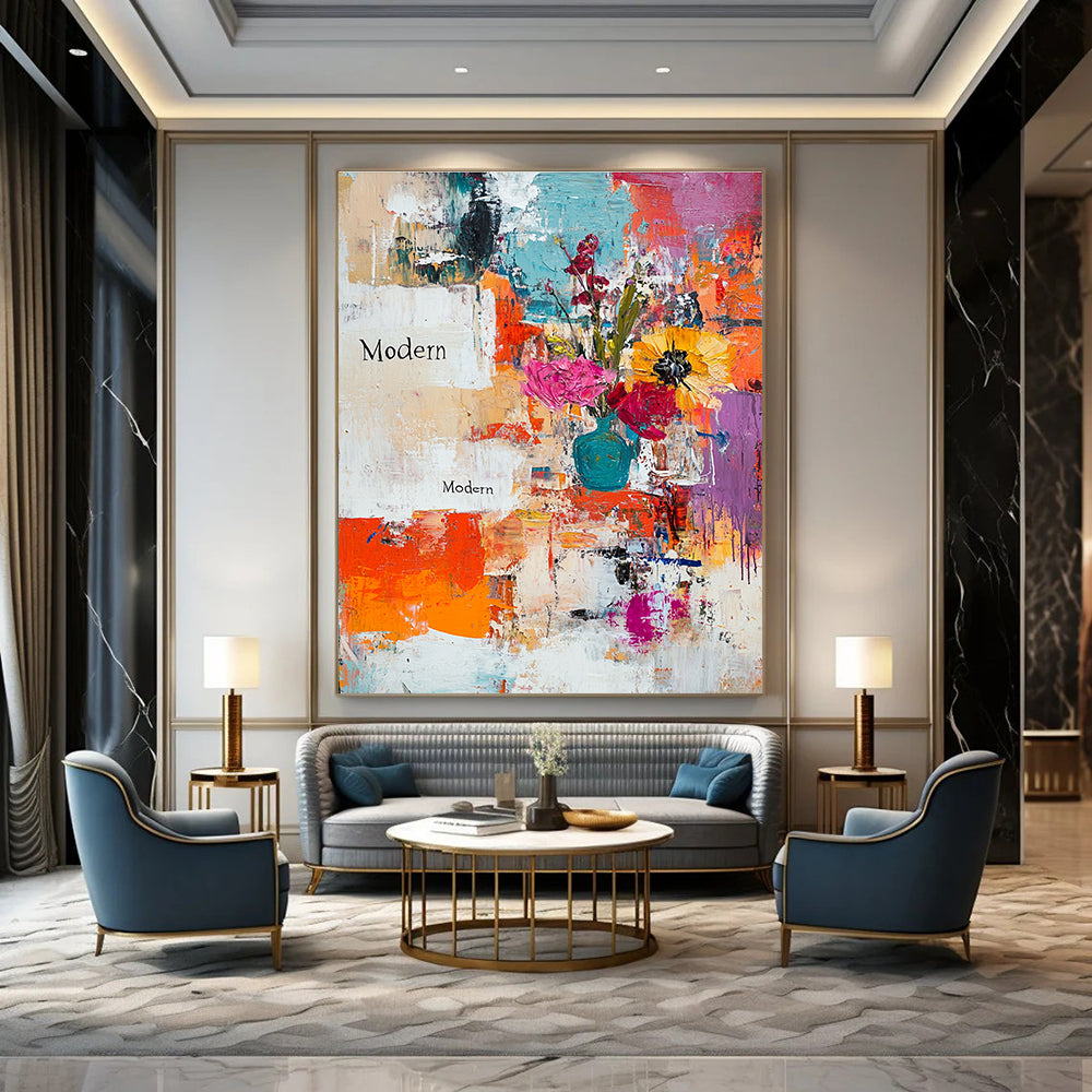 Modern Flower Vase Abstract Painting of Contemporary Florals GAB0159