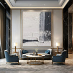 Textured White - Black Abstract Painting for Minimalist Art Installations HENG147