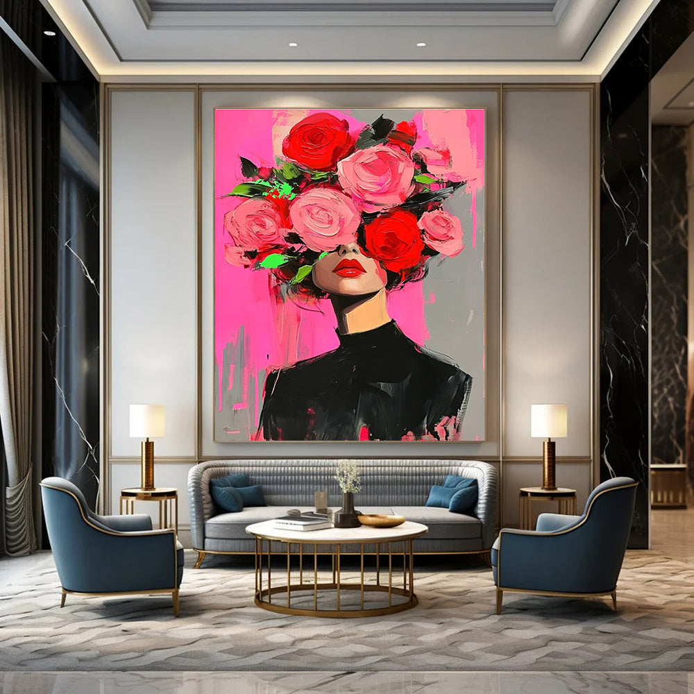 Woman with Floral Headpiece Bold Abstract Painting for Fashion - Forward Spaces GAB1437