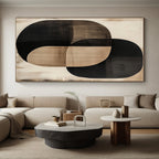 Overlapping Black and Beige Ovals Abstract Painting with Subtle Layers WINK244