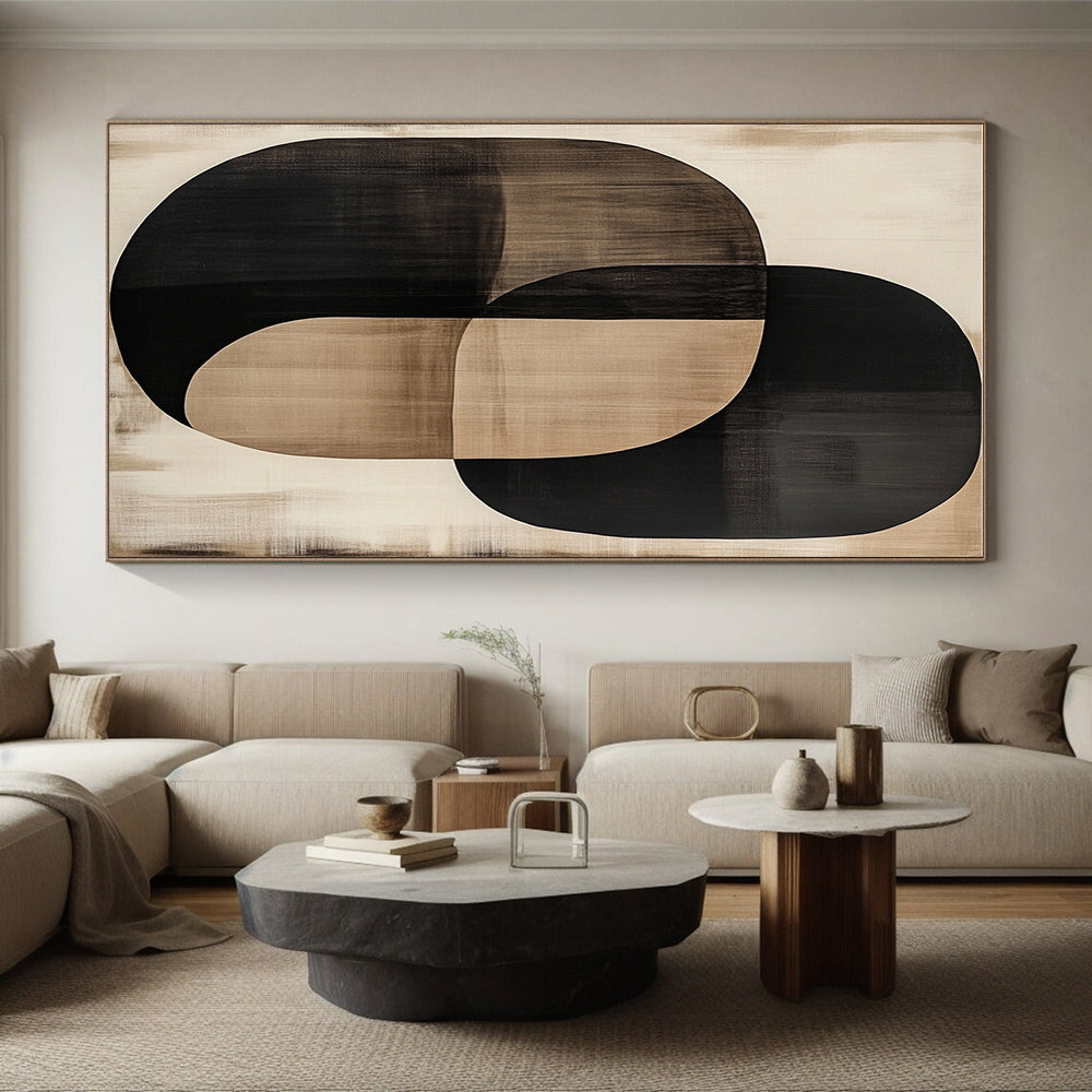 Overlapping Black and Beige Ovals Abstract Painting with Subtle Layers WINK244