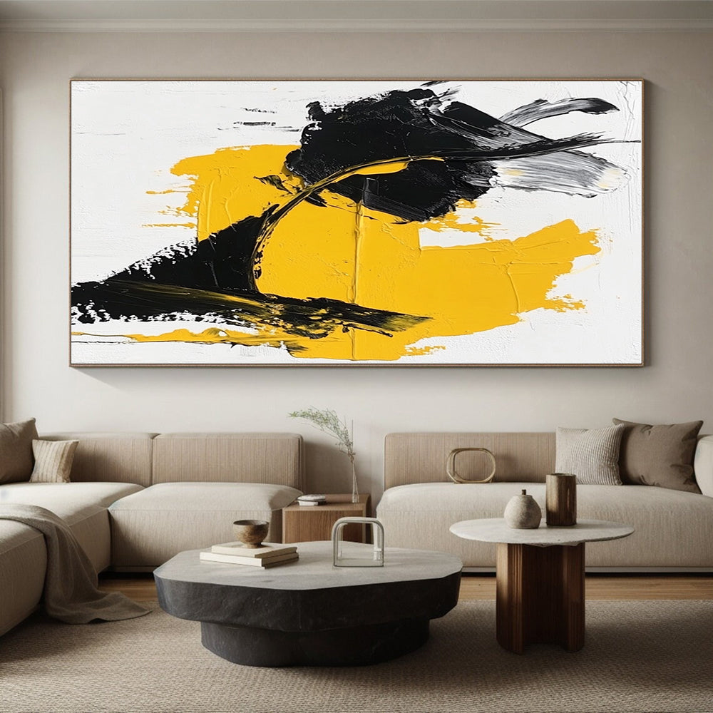 Yellow Black Abstract Painting with Bold Contrast WINK742
