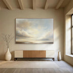 Light - Hued Sky and Sea: Tranquil Coastal Atmosphere Captured Abstract Painting ABS151