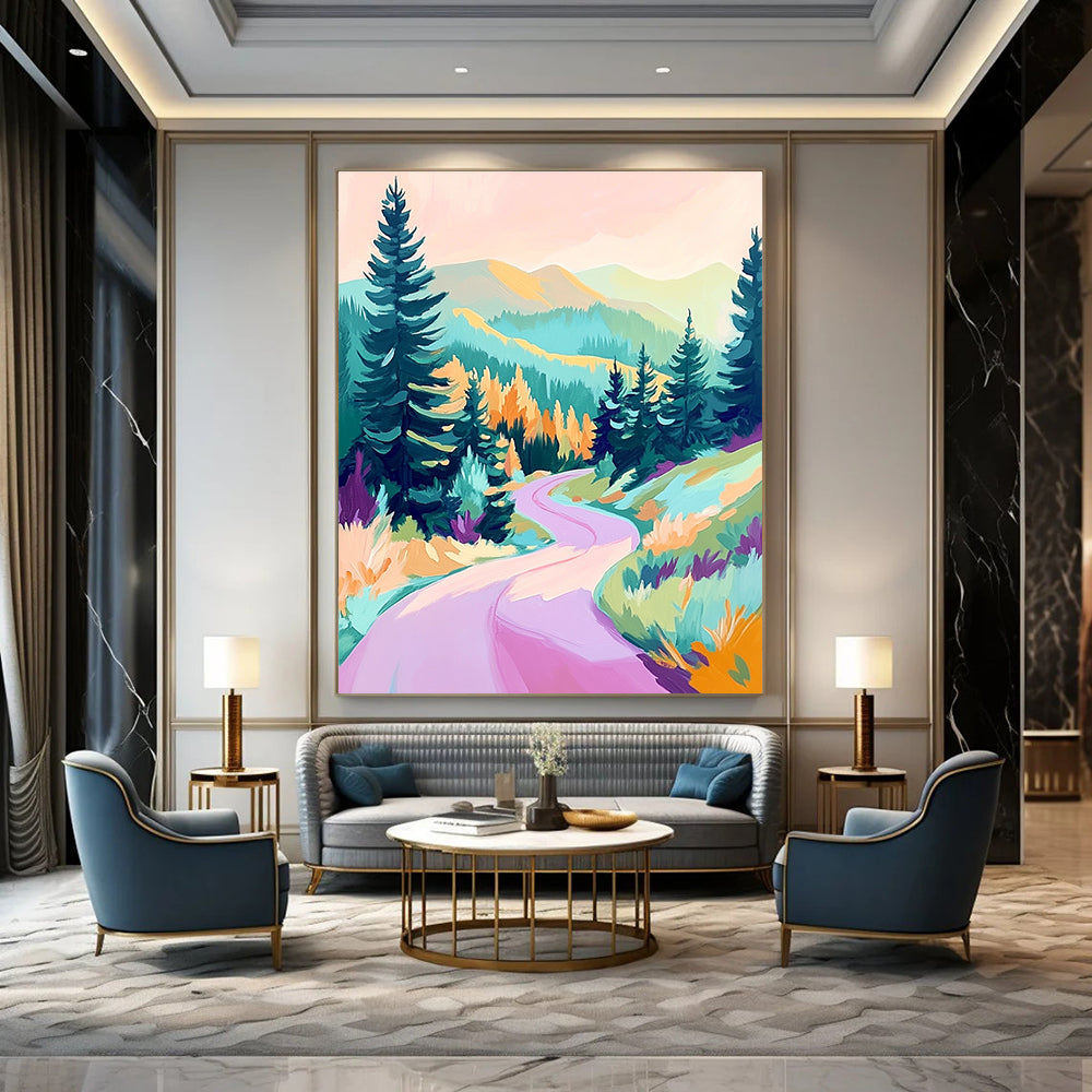 Pastel Mountain Path Painting of Dreamy Exploration GAB0154