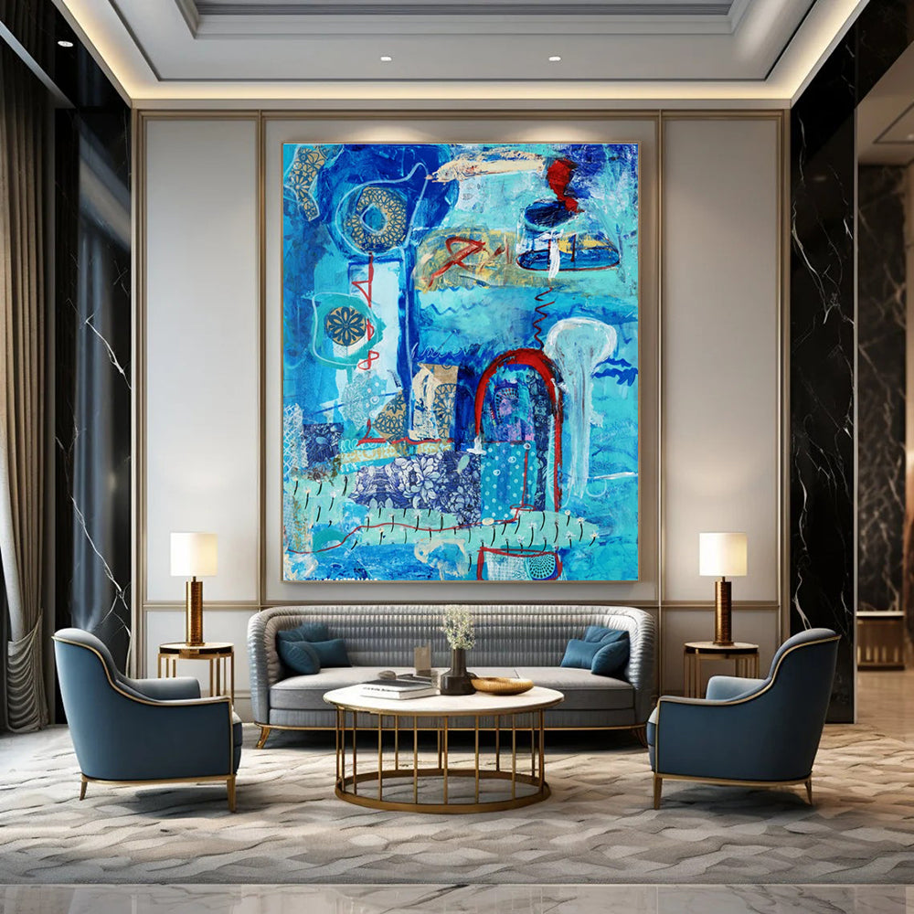 Serene Blue - Themed Abstract Collage Painting for Calm Interiors HENG296