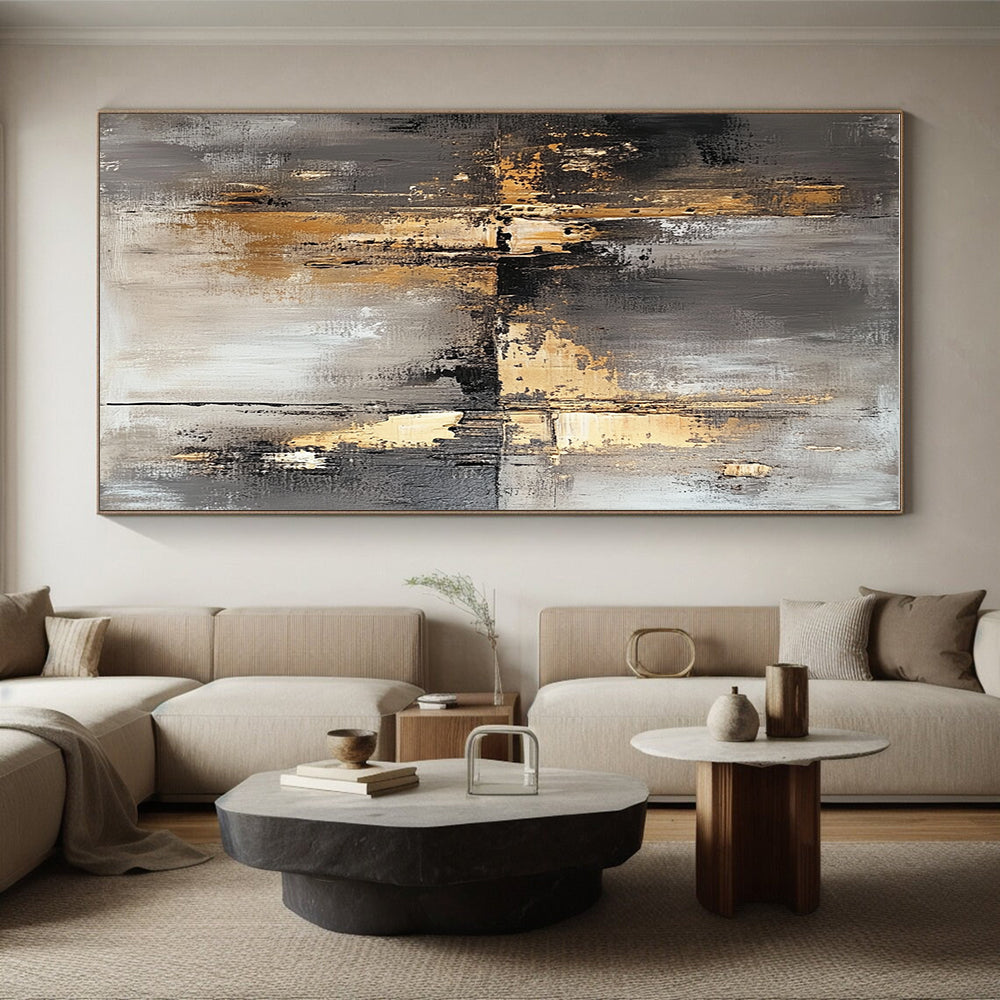 Gray Gold Abstract Geometry Painting with Subtle Shapes WINK644