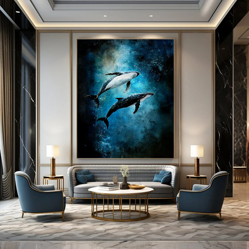 Whales in Starry Ocean Magical Abstract Painting for Kids’ Rooms GAB1513