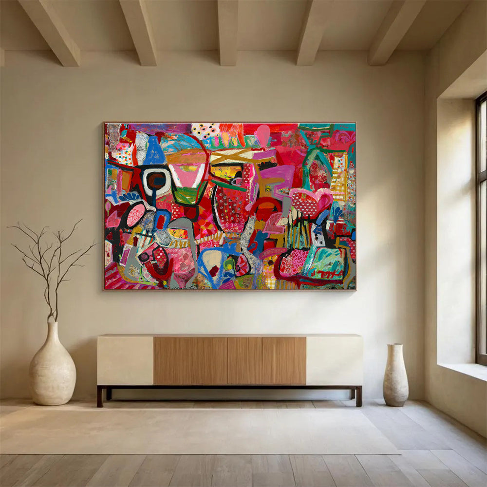 Pink - Hued Abstract Painting for Fashion - Forward Retail Spaces YHT239