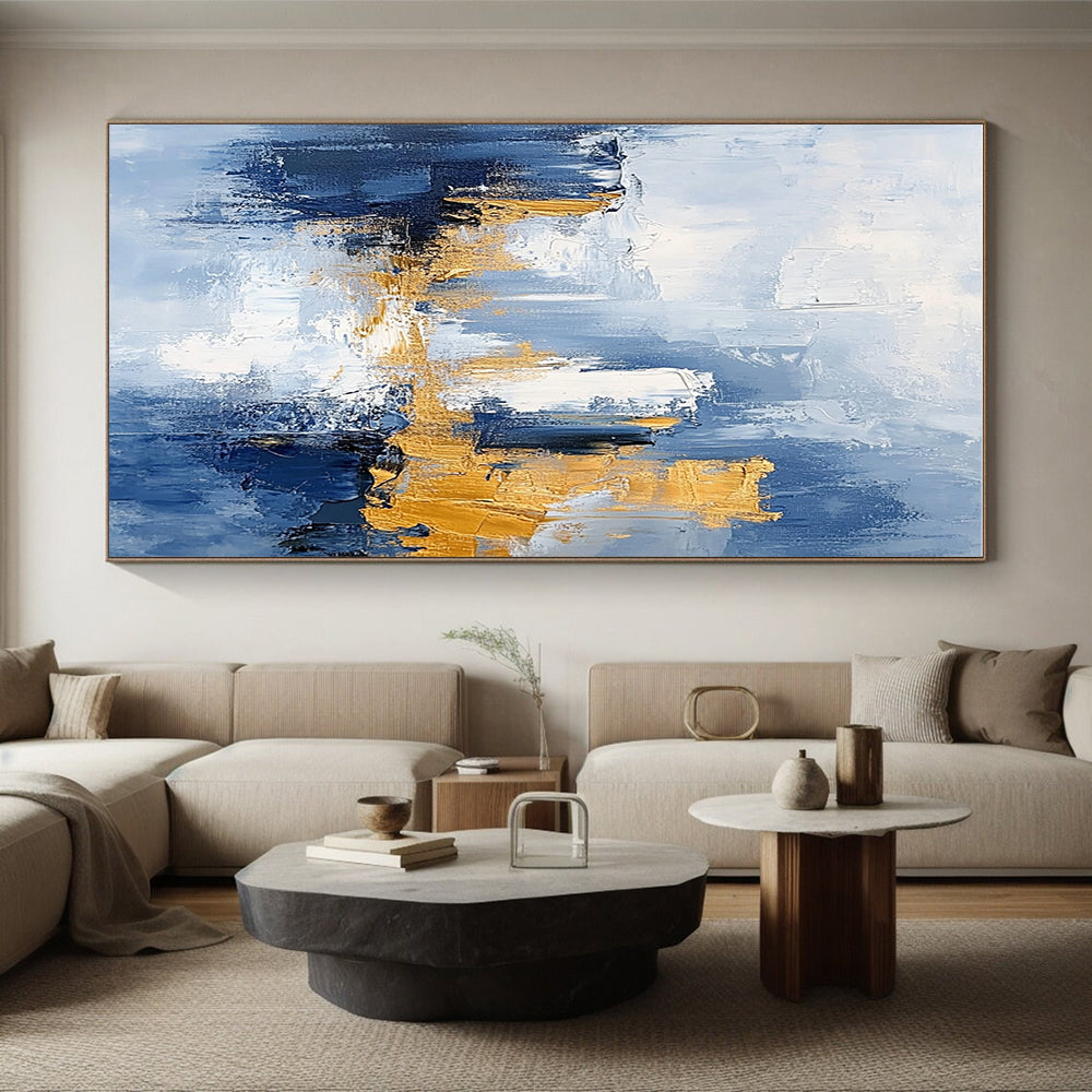 Light Blue - Gold Abstract Cityscape Painting with Dreamy Urbanity WINK378