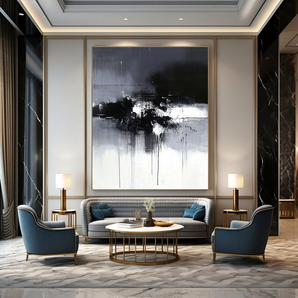 Black and White Drip Abstract Painting for Artistic - Styled Galleries GAB1092