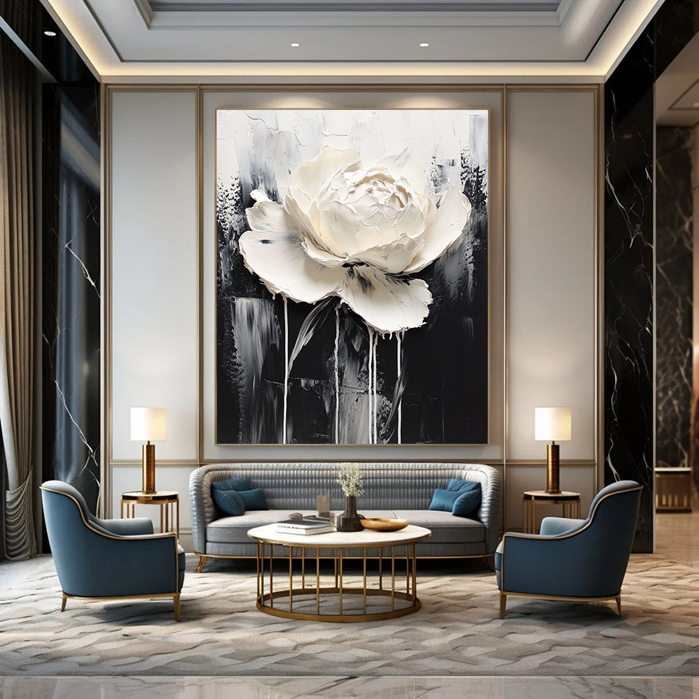 Dramatic White Bloom Abstract Painting for Art - Centric Hallways GAB1002