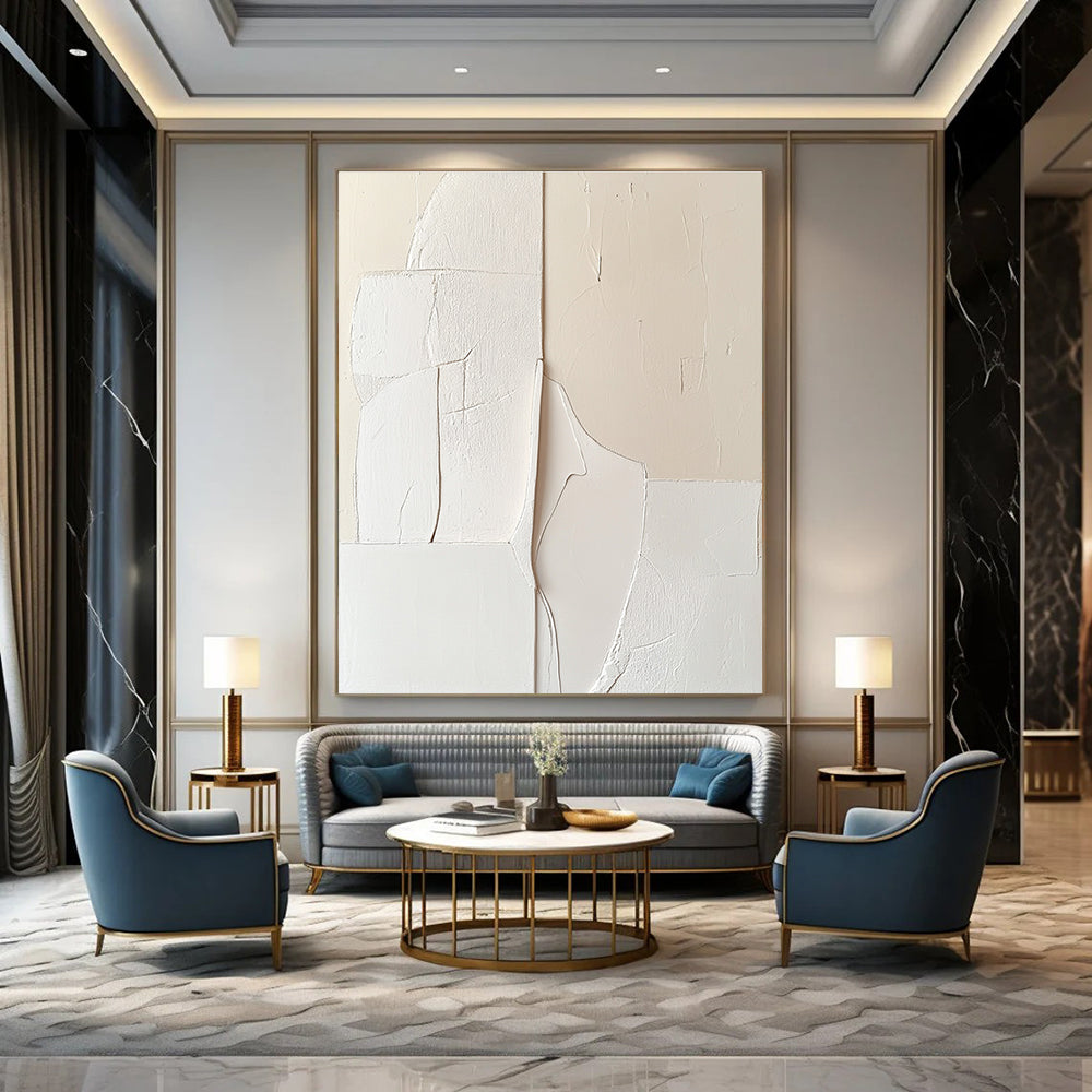 White Textured Shapes Contemporary Abstract Painting for Gallery Walls GAB1514