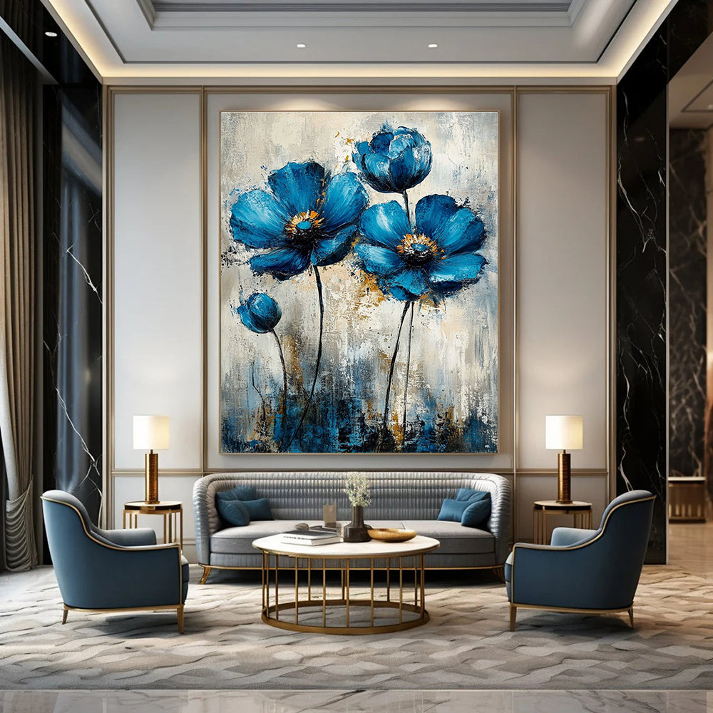 Textured Blue Flowers - Tactile Botanical Abstract Painting GAB0474