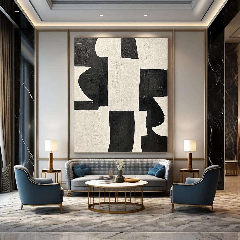 Black and White Geometric Abstract Painting for Modern Minimalist Interiors GAB0790