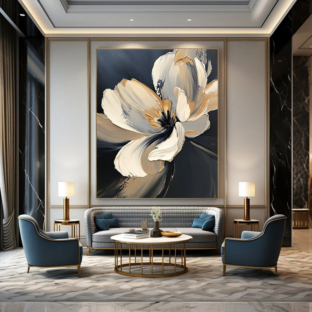Textured Flower Abstract Painting with Gold Details GAB0707