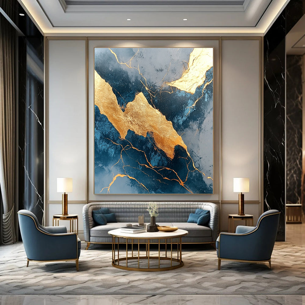 Blue and Gold Marble Abstract Painting for Luxury Hotel Lobbies GAB1351