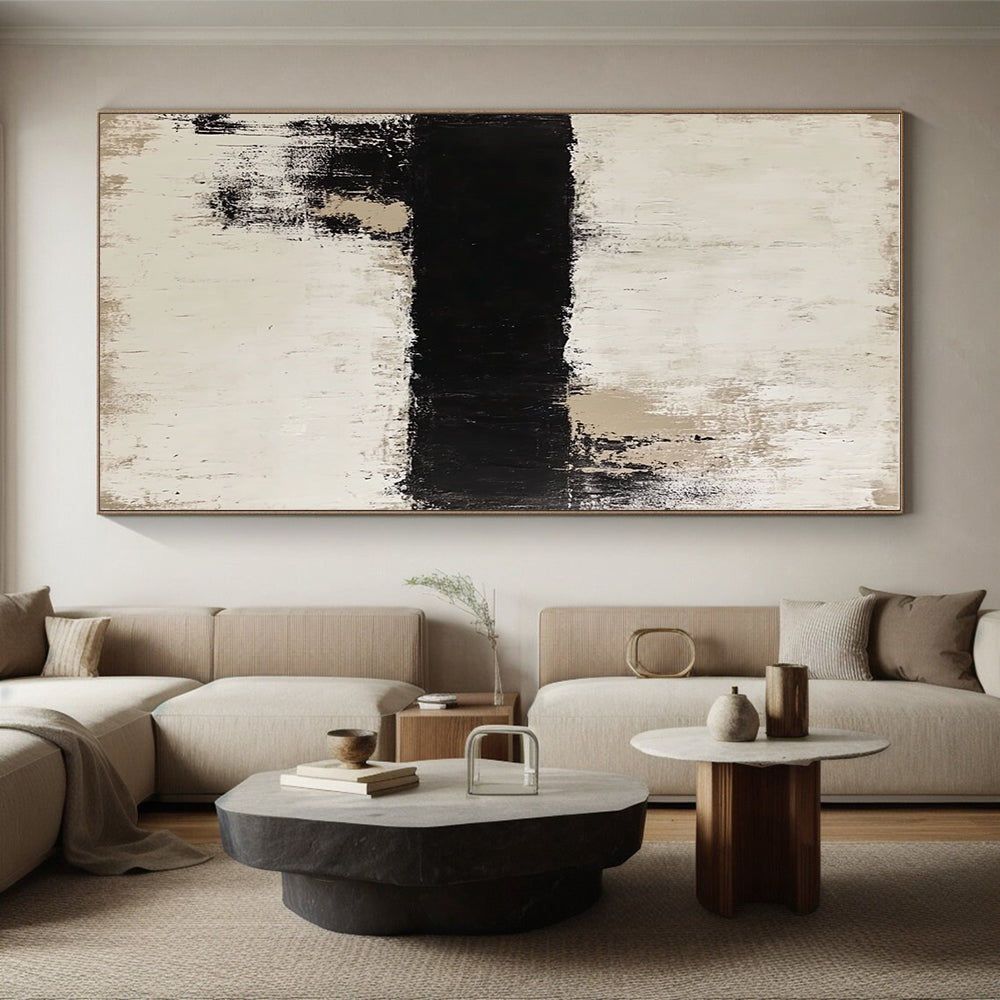 Black White Abstract Strip Painting with Textured Contrast WINK637