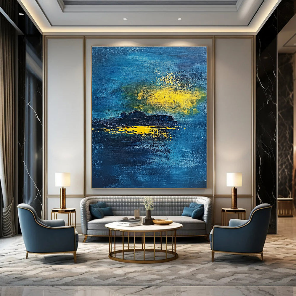 Blue Sea with Yellow Light - Mysterious Coastal Abstract Art GAB0469