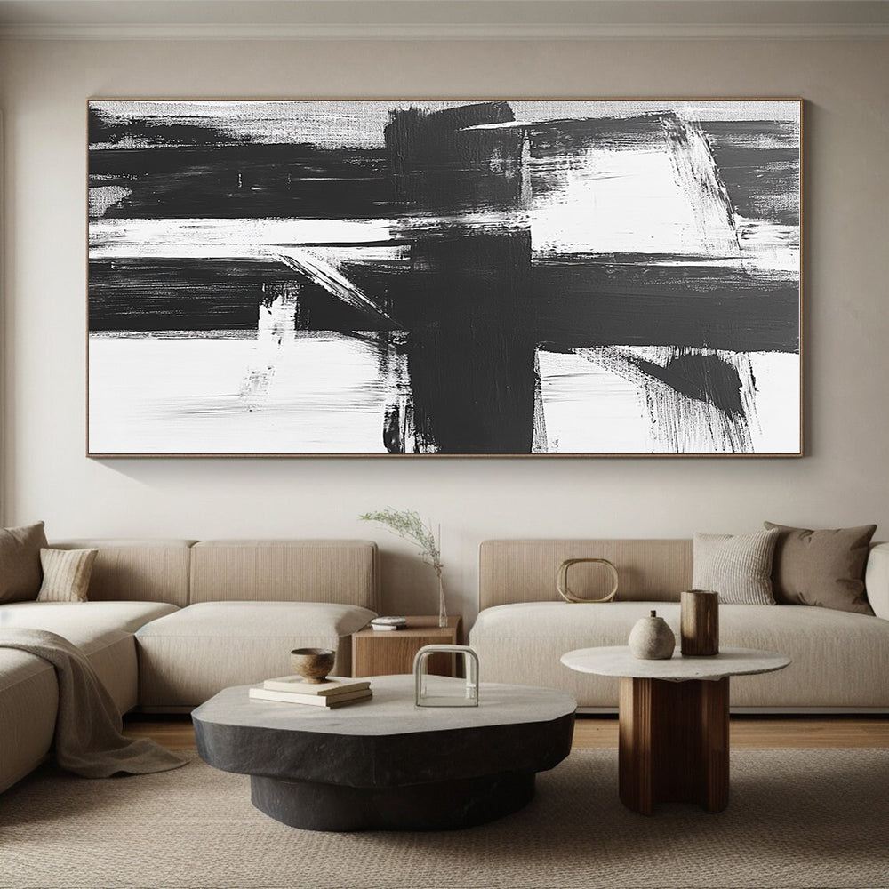 Black and White Abstract Cross Painting with Bold Simplicity WINK345