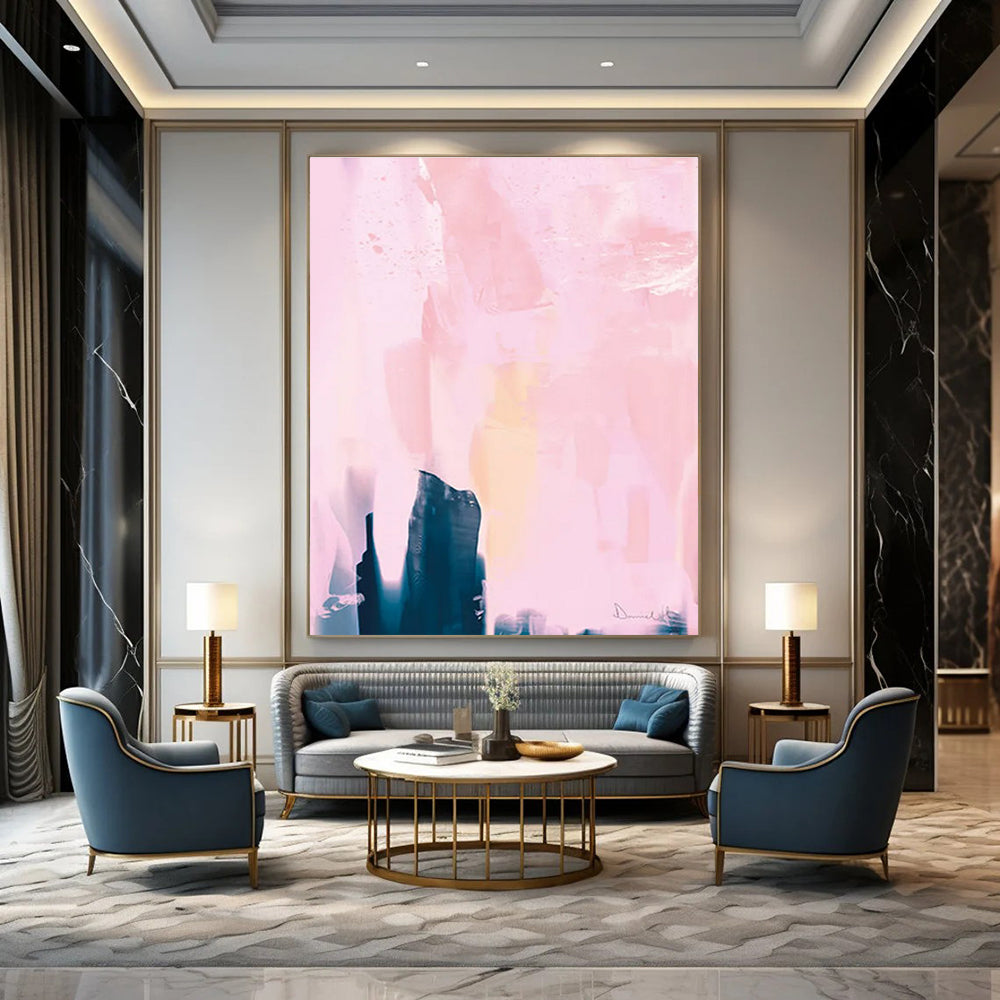 Soft Pink Abstract with Dark Shapes Painting for Feminine - Styled Boudoirs HENG180