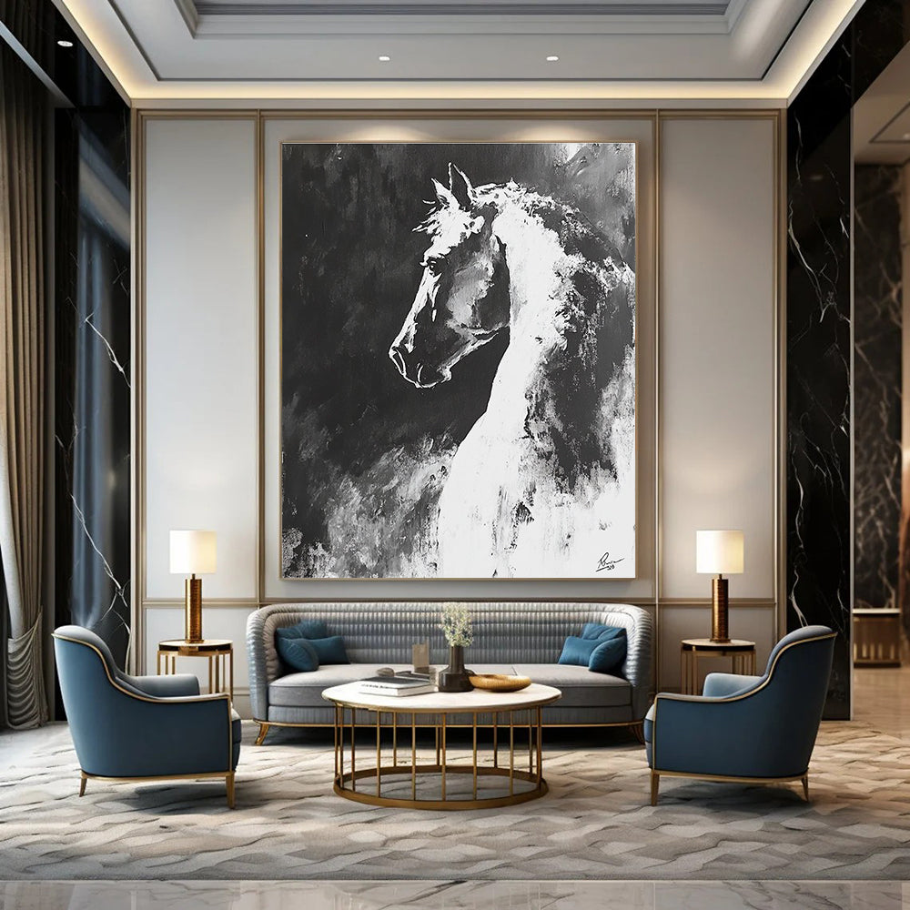 Black and White Horse Abstract Painting for Equestrian Lovers GAB0705