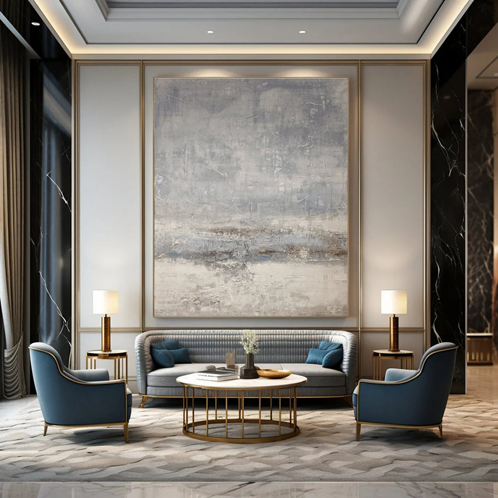 Subtle Gray Abstract Landscape Abstract Painting for Minimalist Art Galleries HENG058