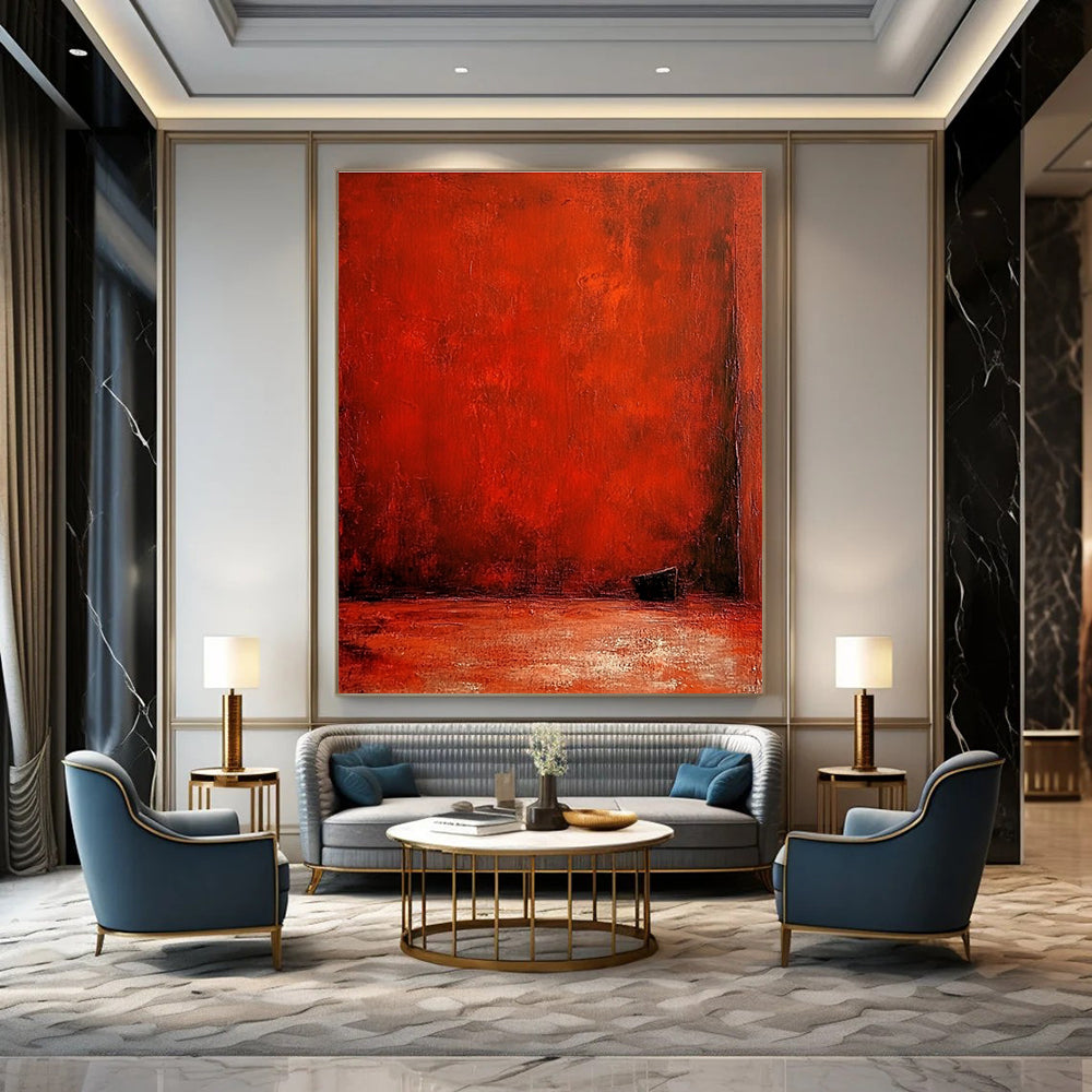 Deep Red Minimalist Space Abstract Painting of Intense Stillness GAB0165